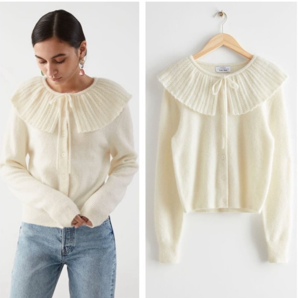 & Other Stories Statement Collar Knit Button Front Cardigan Cream S